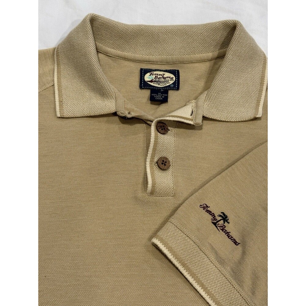Vtg Tommy Bahama Polo Shirt Mens Medium Tan Brown Silk Blend Golf